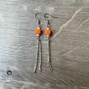 Orange Dice Dangle Earrings
